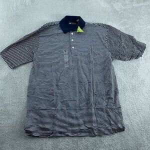 Wedge Mens Navy & White Striped Golf Polo Shirt L 100% Cotton NWT 3870